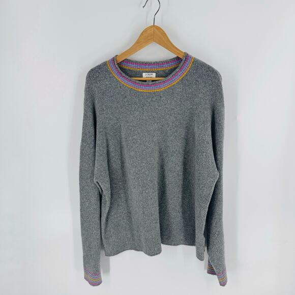 J. Crew Factory Gray Rainbow Crew Neck Collar Extra Soft Fuzzy Sweater Size XL - Picture 7 of 7